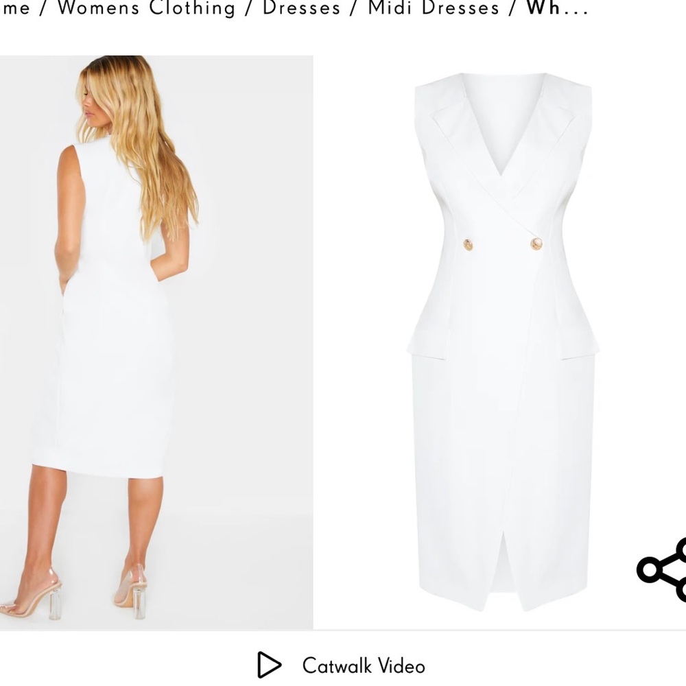 Brand new white sleeveless gold button midi blazer dress